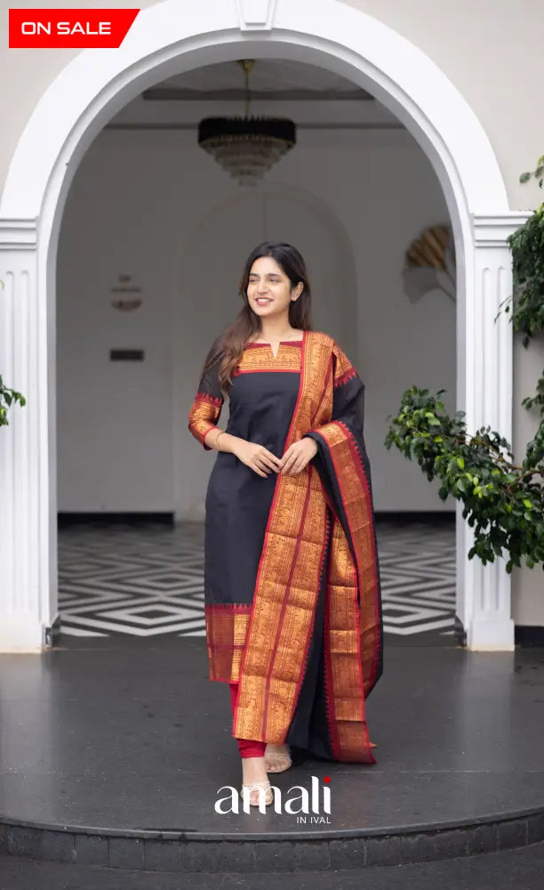 Meera Cotton Salwar Black shade and Red Tone salwar