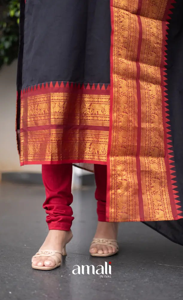 Meera Cotton Salwar Black shade and Red Tone salwar