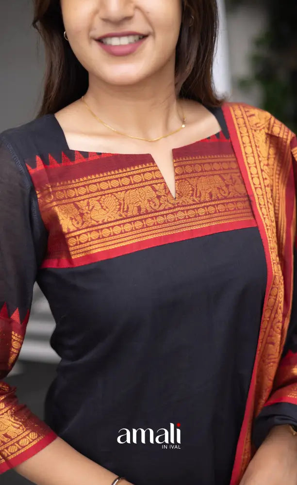 Meera Cotton Salwar Black shade and Red Tone salwar