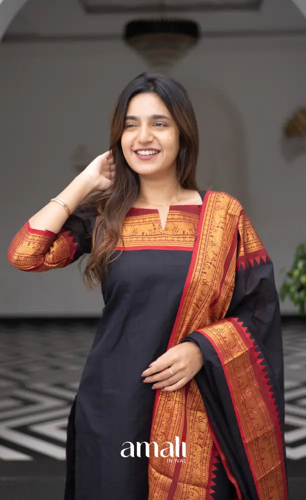 Meera Cotton Salwar Black shade and Red Tone salwar