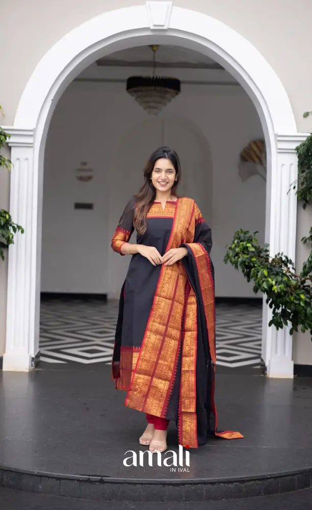 Meera Cotton Salwar Black shade and Red Tone salwar