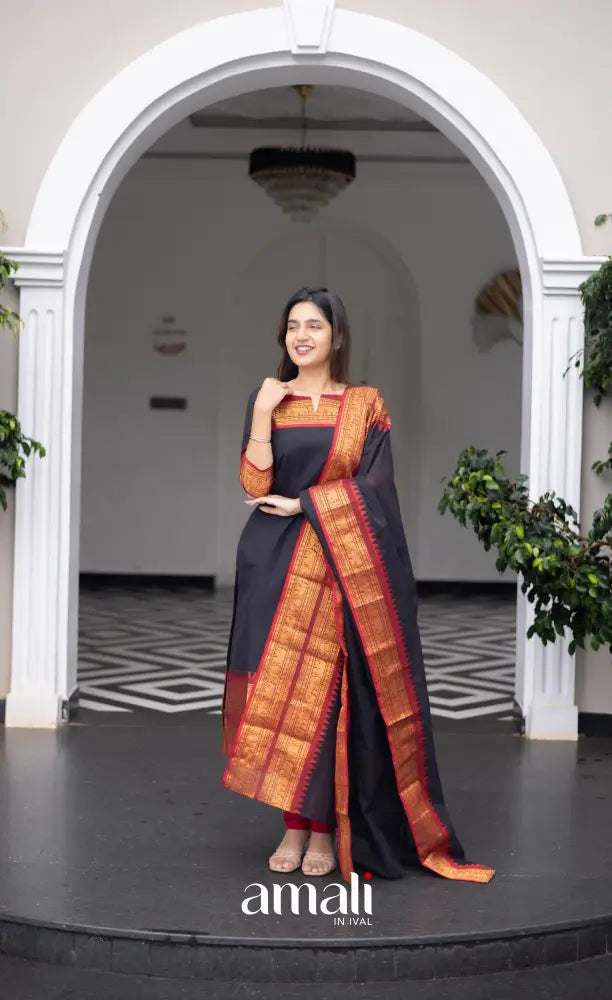 Meera Cotton Salwar Black shade and Red Tone salwar