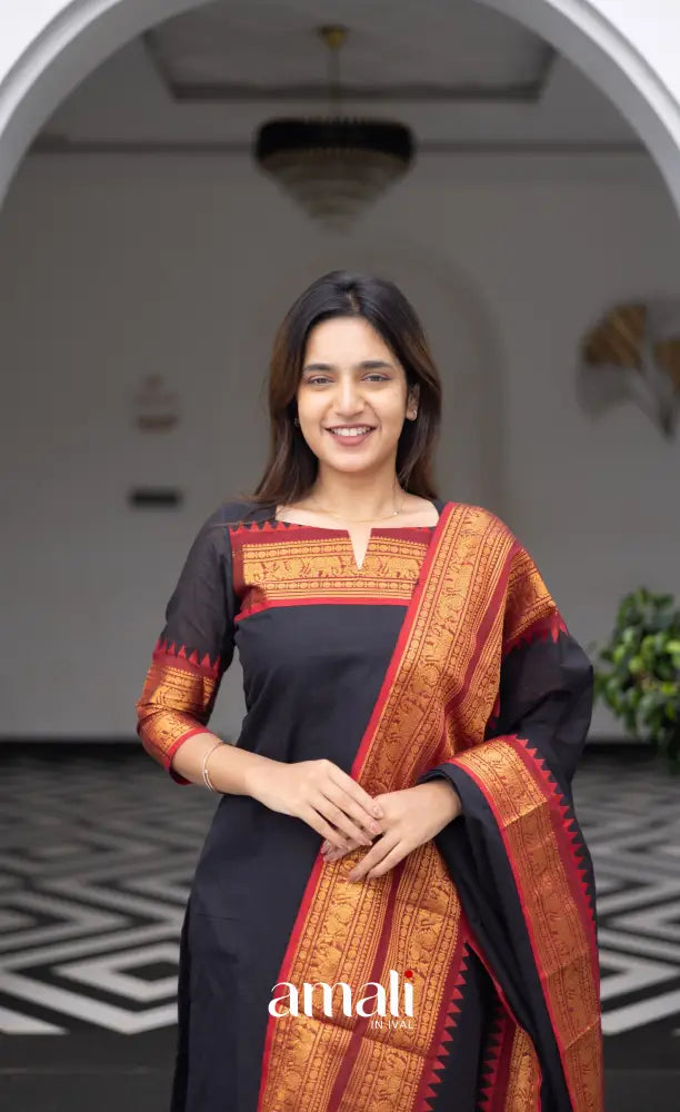 Meera Cotton Salwar Black shade and Red Tone salwar