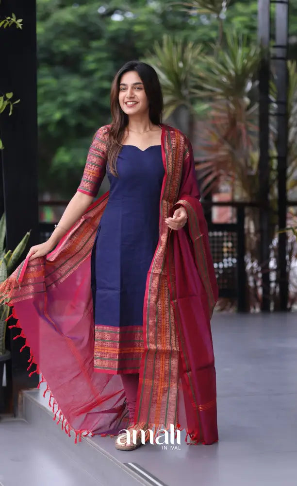 Meera Cotton Salwar - Blue and Magenta salwar