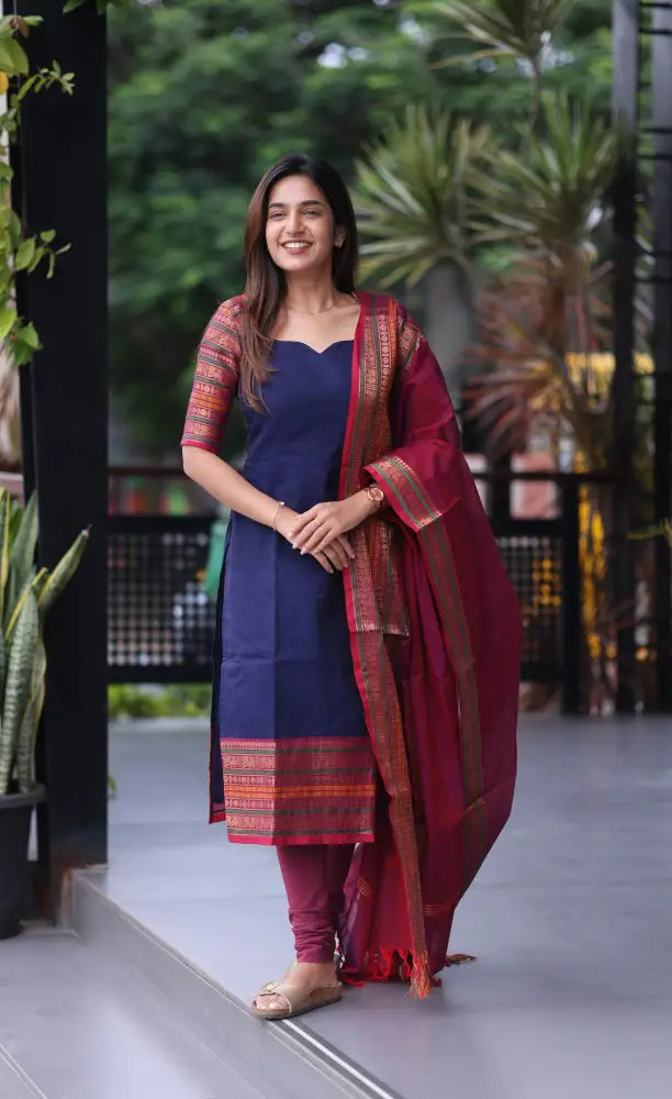 Meera Cotton Salwar - Blue and Magenta salwar