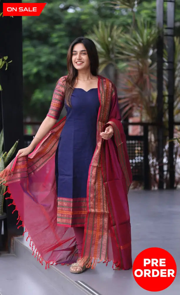 Meera Cotton Salwar - Blue and Magenta salwar