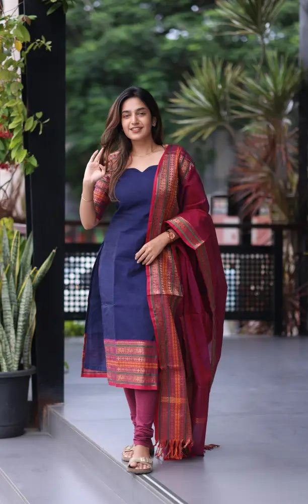 Meera Cotton Salwar - Blue and Magenta salwar