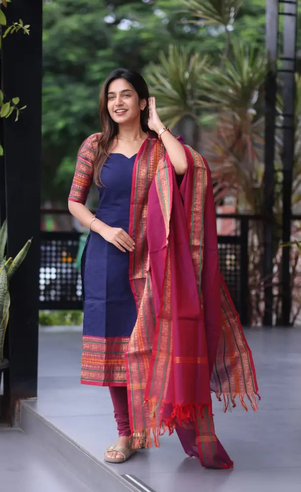 Meera Cotton Salwar - Blue and Magenta salwar