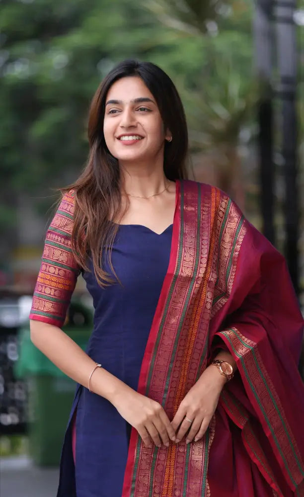 Meera Cotton Salwar - Blue and Magenta salwar