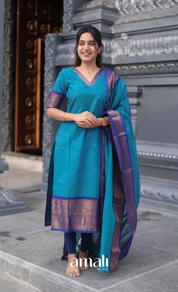 Meera Cotton Salwar Blue shade and Royal Blue tone Plus Size salwar