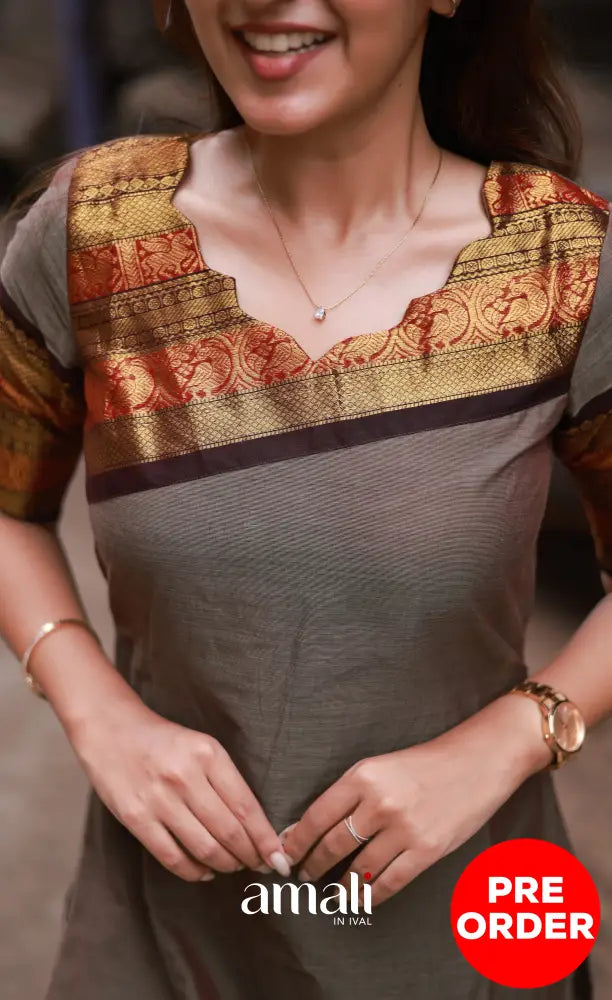 Meera Cotton Salwar - Brownish Grey and Dark Brown salwar