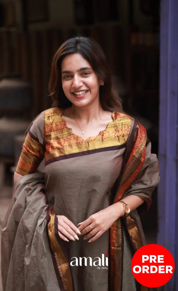 Meera Cotton Salwar - Brownish Grey and Dark Brown salwar