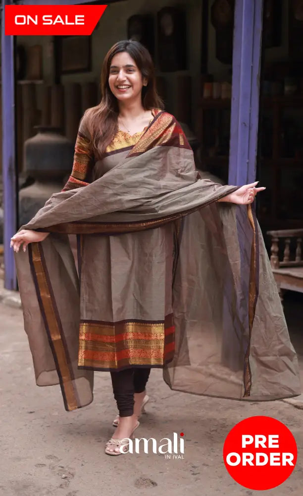 Meera Cotton Salwar - Brownish Grey and Dark Brown salwar
