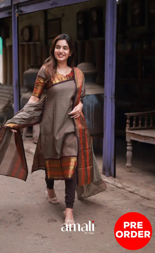 Meera Cotton Salwar - Brownish Grey and Dark Brown salwar
