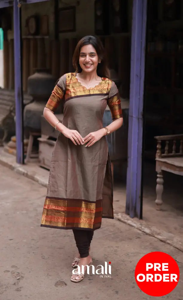 Meera Cotton Salwar - Brownish Grey and Dark Brown salwar
