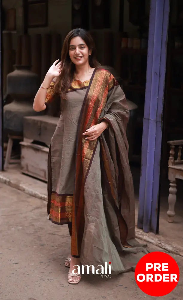 Meera Cotton Salwar - Brownish Grey and Dark Brown salwar