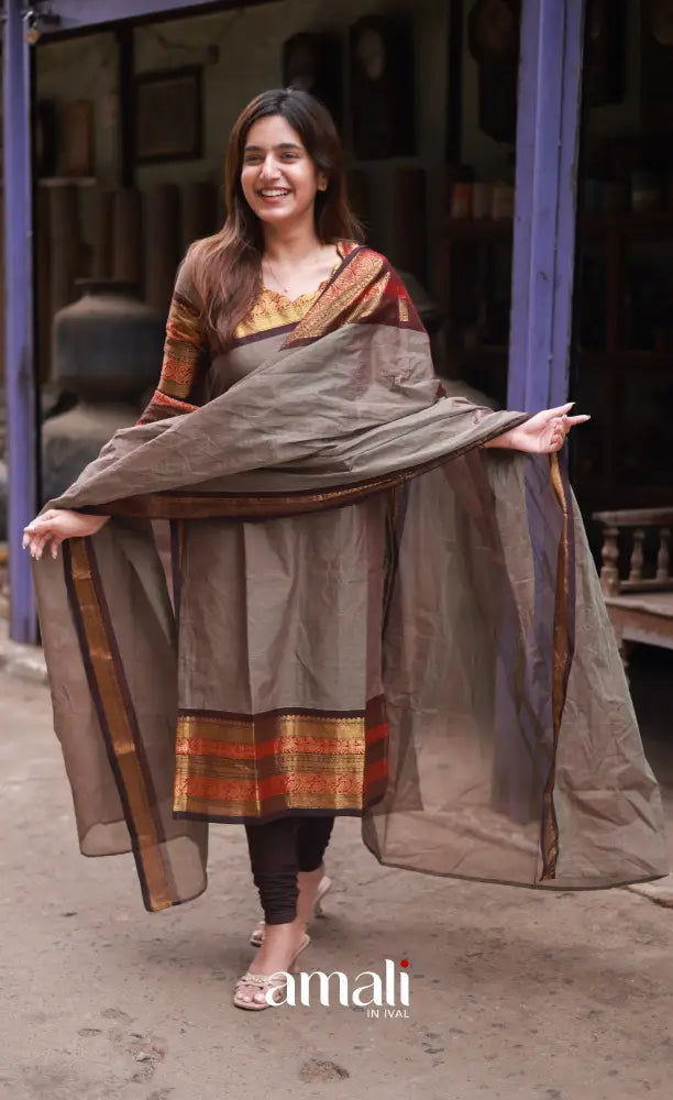 Meera Cotton Salwar - Brownish Grey and Dark Brown salwar