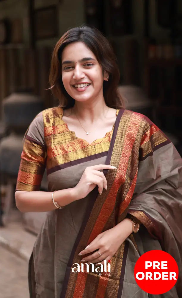 Meera Cotton Salwar - Brownish Grey and Dark Brown salwar