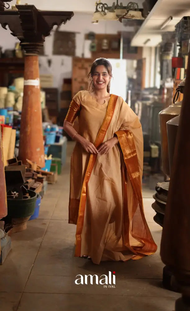 Meera Cotton Salwar - Cream and Rust Orange salwar