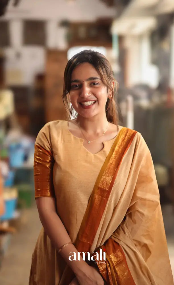 Meera Cotton Salwar - Cream and Rust Orange salwar
