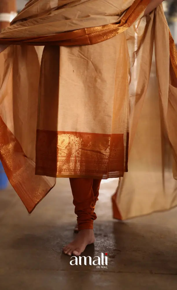 Meera Cotton Salwar - Cream and Rust Orange salwar