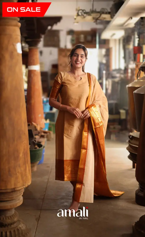 Meera Cotton Salwar - Cream and Rust Orange salwar
