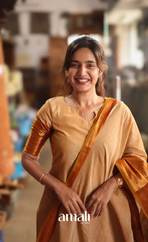 Meera Cotton Salwar - Cream and Rust Orange salwar