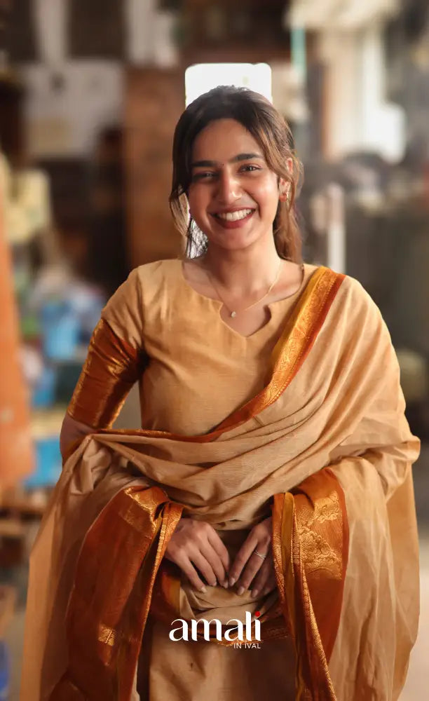 Meera Cotton Salwar - Cream and Rust Orange salwar