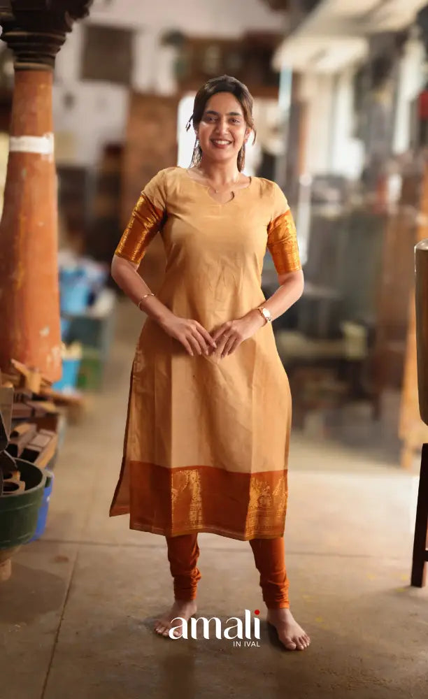Meera Cotton Salwar - Cream and Rust Orange salwar