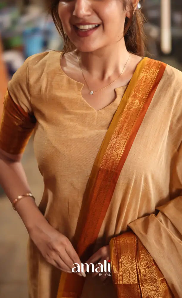 Meera Cotton Salwar - Cream and Rust Orange salwar