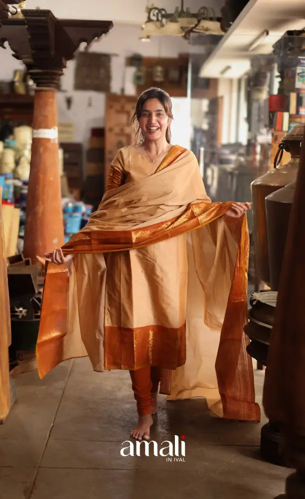 Meera Cotton Salwar - Cream and Rust Orange salwar