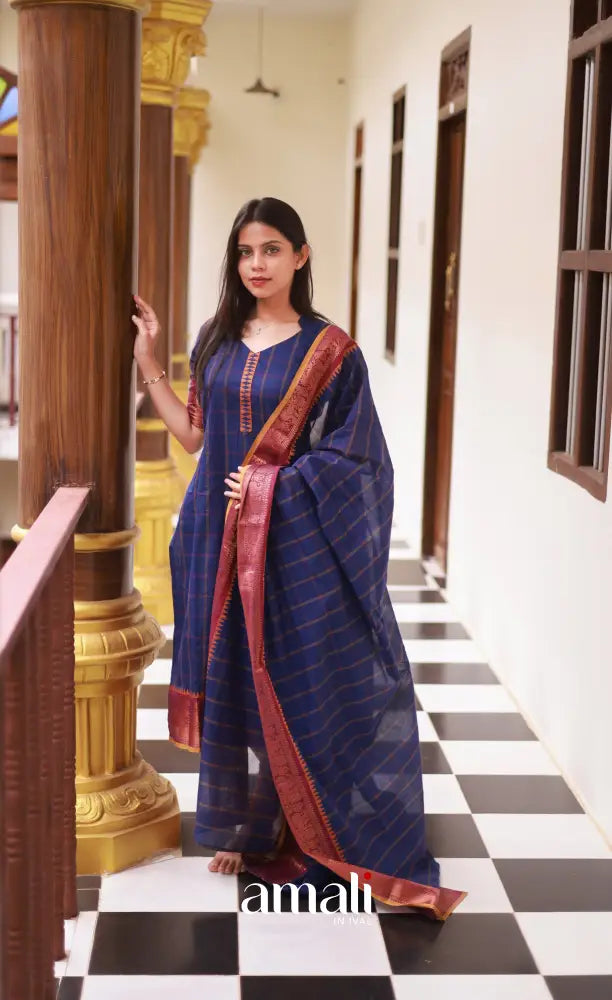 Meera Cotton Salwar - Dark Blue and Mustard salwar