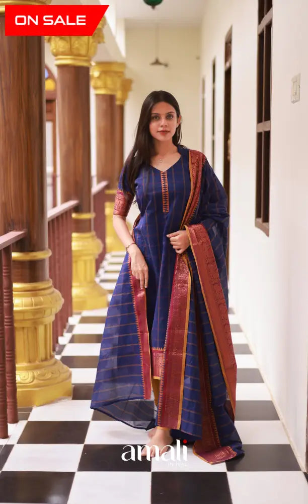 Meera Cotton Salwar - Dark Blue and Mustard salwar