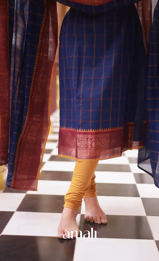 Meera Cotton Salwar - Dark Blue and Mustard salwar