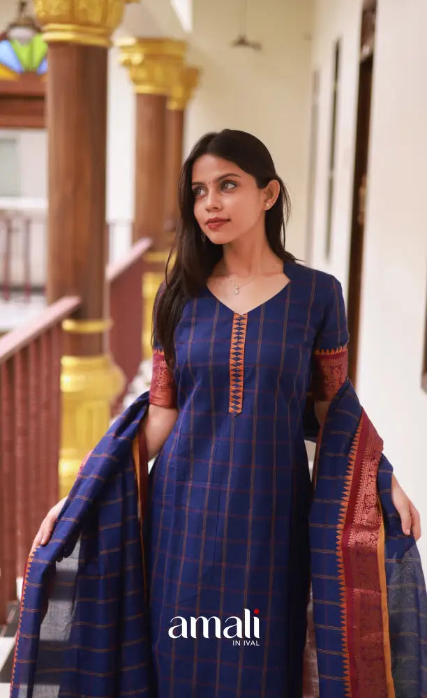 Meera Cotton Salwar - Dark Blue and Mustard salwar