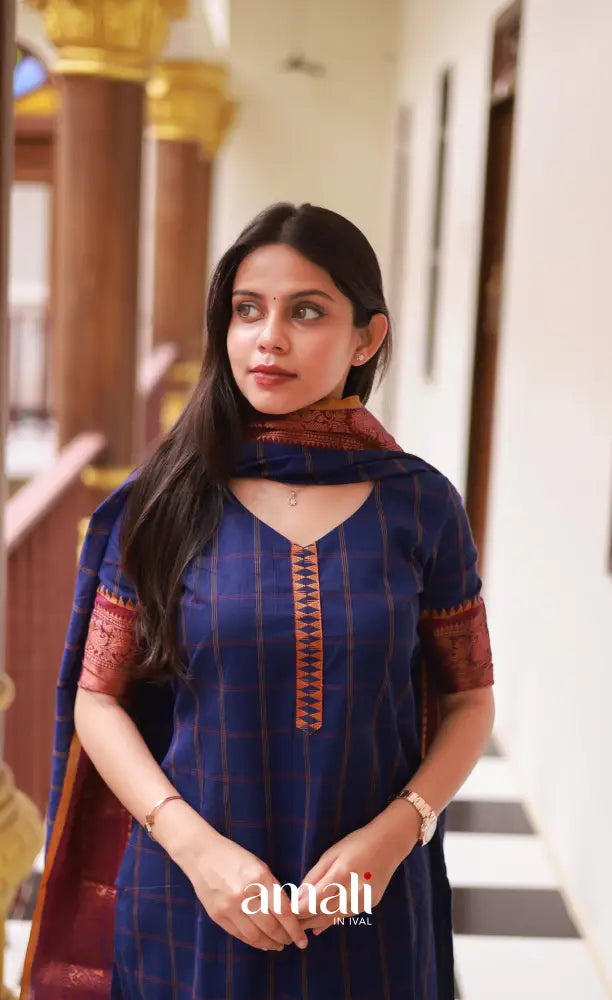 Meera Cotton Salwar - Dark Blue and Mustard salwar