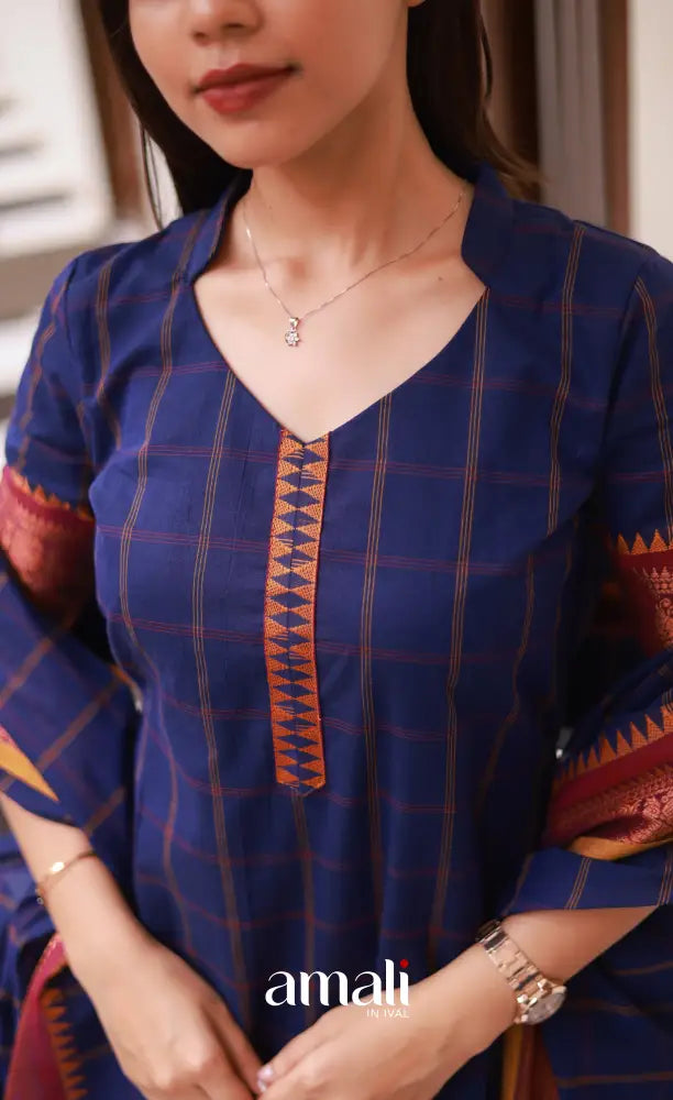 Meera Cotton Salwar - Dark Blue and Mustard salwar