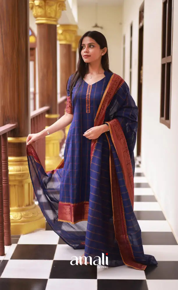 Meera Cotton Salwar - Dark Blue and Mustard salwar
