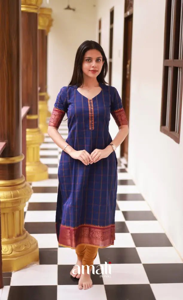 Meera Cotton Salwar - Dark Blue and Mustard salwar