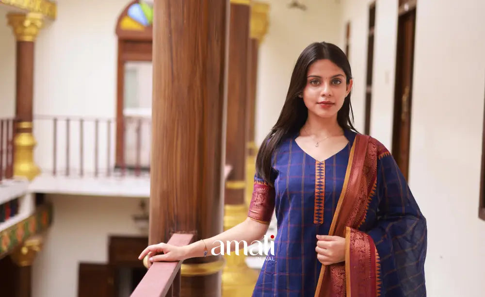 Meera Cotton Salwar - Dark Blue and Mustard salwar