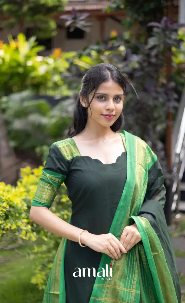 Meera Cotton Salwar - Dark Forest Green and Leaf Green salwar