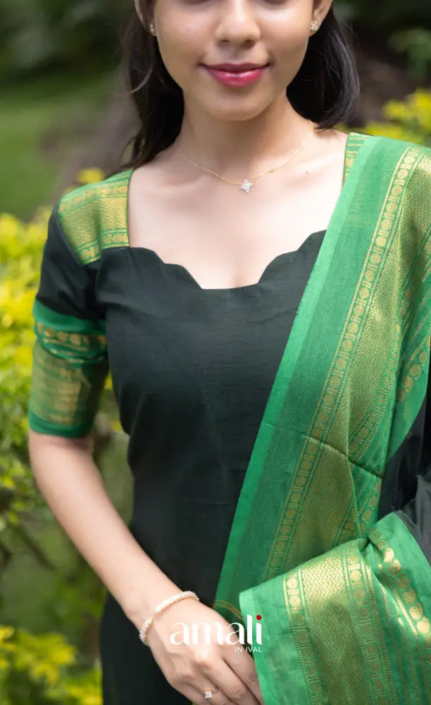 Meera Cotton Salwar - Dark Forest Green and Leaf Green salwar
