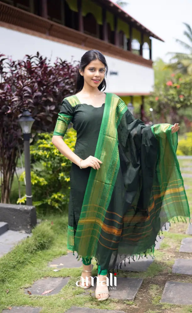 Meera Cotton Salwar - Dark Forest Green and Leaf Green salwar