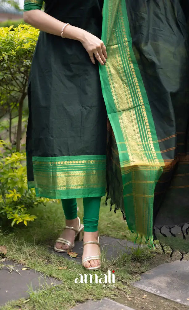 Meera Cotton Salwar - Dark Forest Green and Leaf Green salwar
