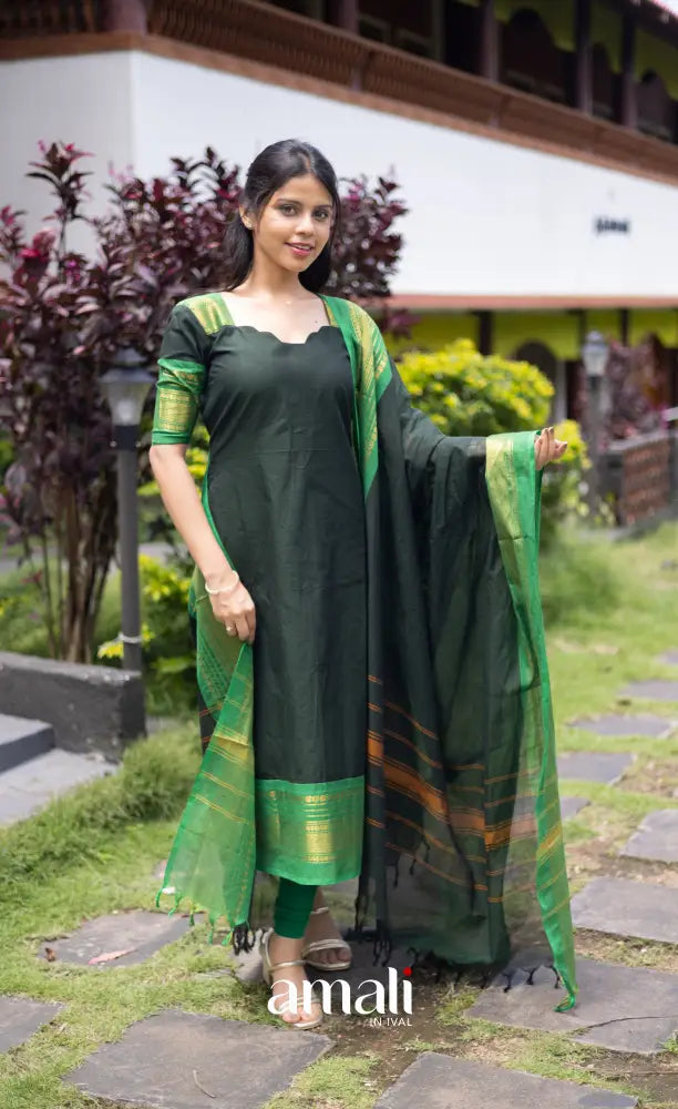 Meera Cotton Salwar - Dark Forest Green and Leaf Green salwar