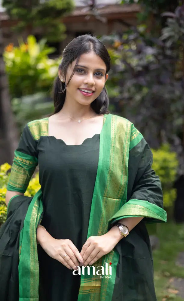 Meera Cotton Salwar - Dark Forest Green and Leaf Green salwar