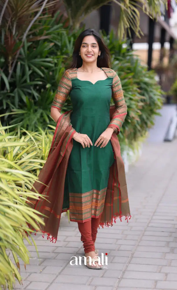 Meera Cotton Salwar - Dark Green and Manthalir salwar