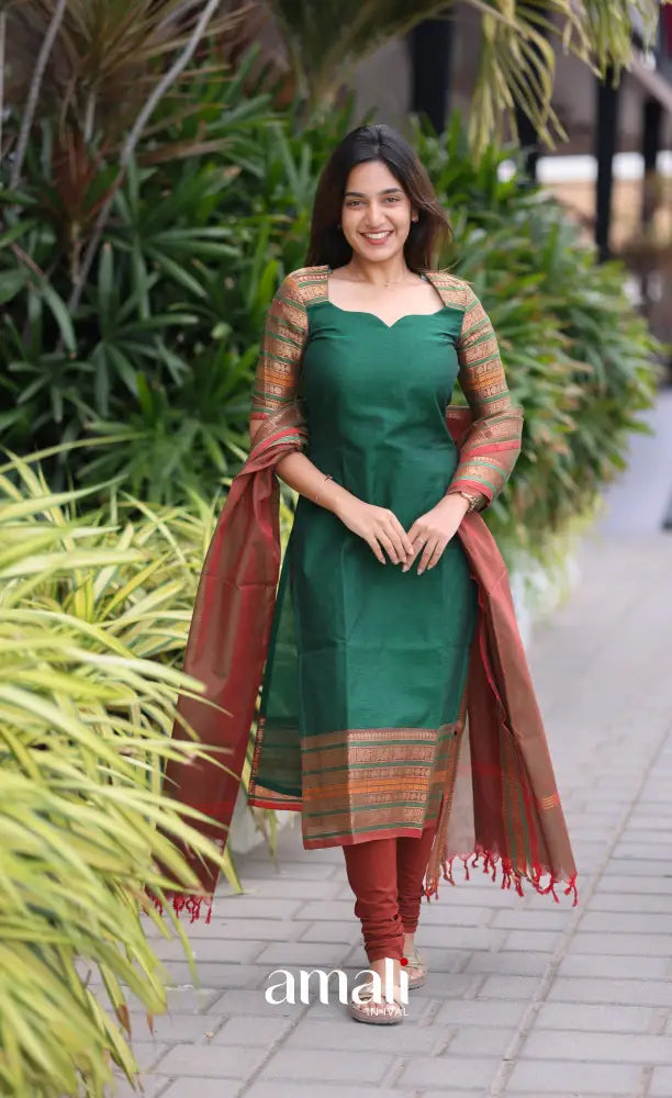 Meera Cotton Salwar - Dark Green and Manthalir salwar