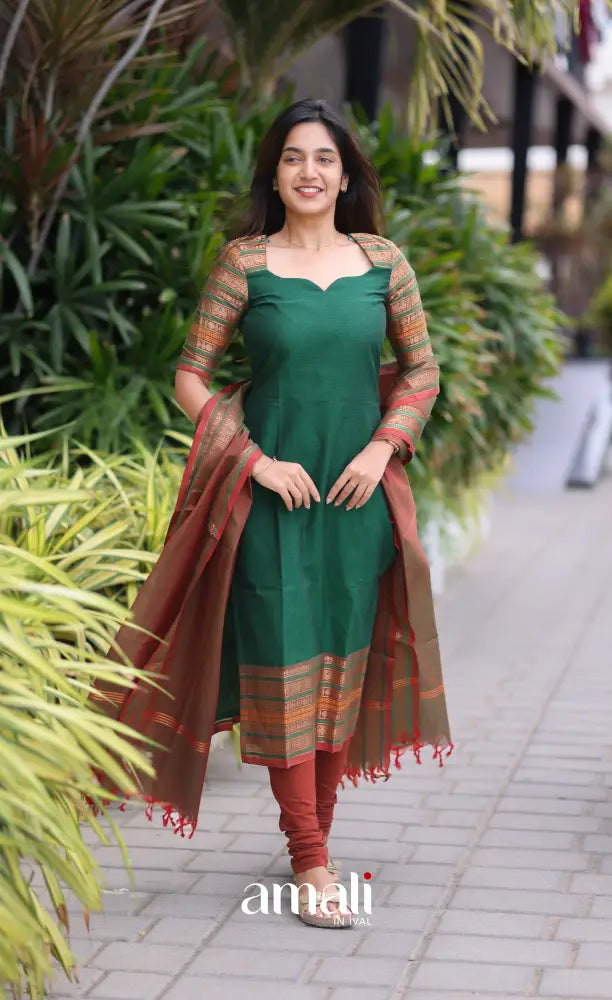 Meera Cotton Salwar - Dark Green and Manthalir salwar