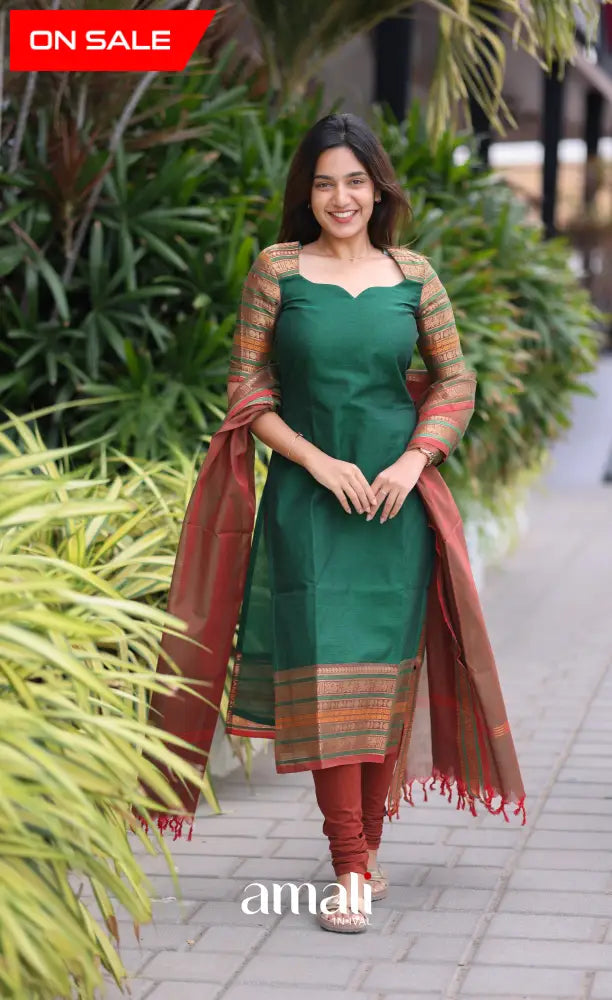 Meera Cotton Salwar - Dark Green and Manthalir salwar